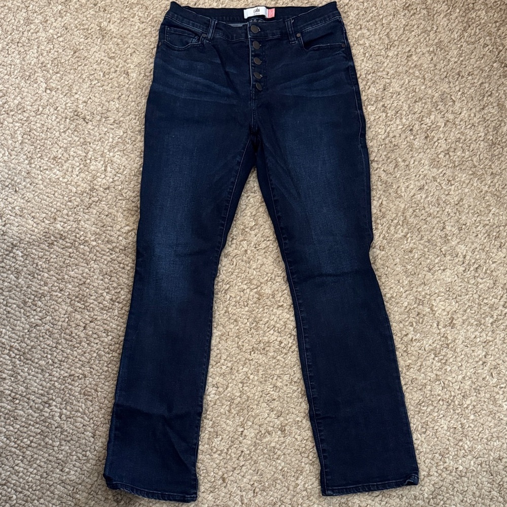 CAbi Women's Dark Blue Button Fly Straight Leg Jeans